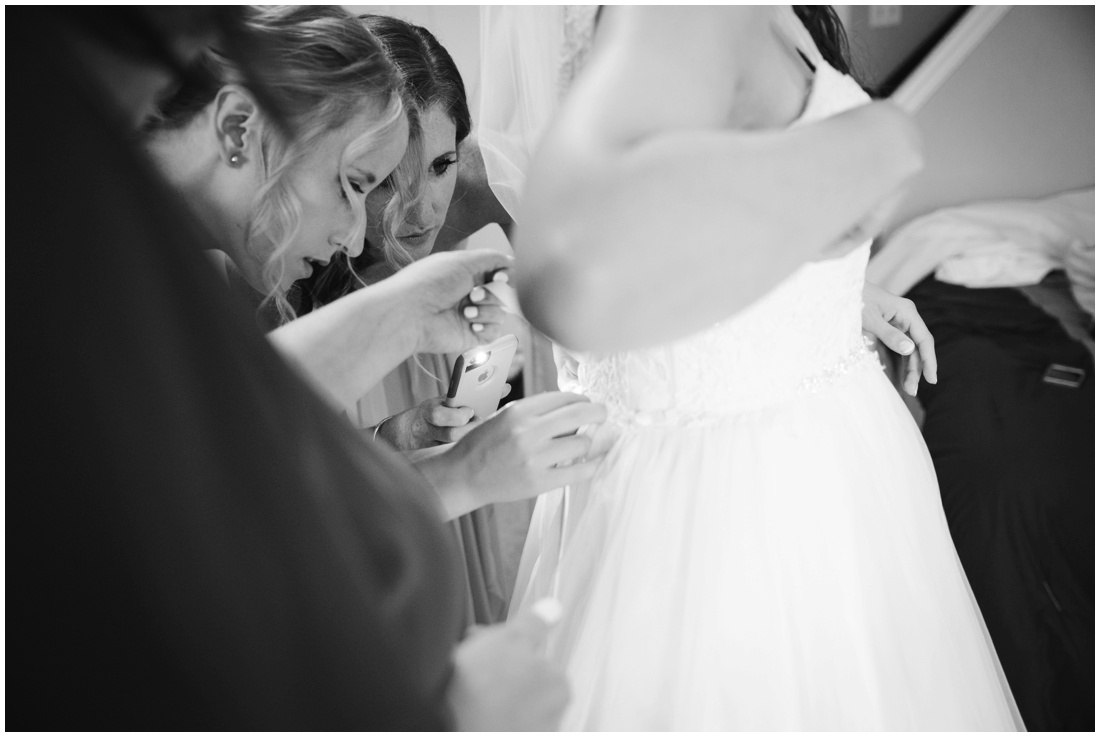 Brittany VanRuymbeke Photos, KW Wedding Photography, Cambridge Mill Wedding, bridesmaids helping bride