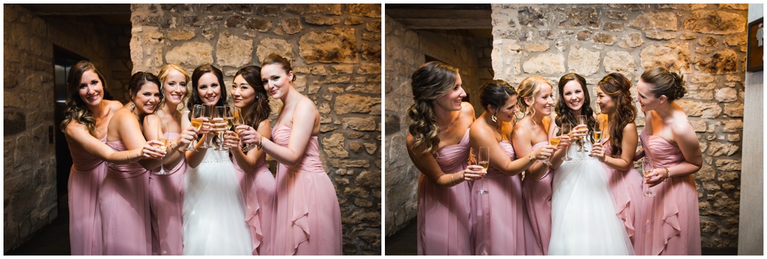 Brittany VanRuymbeke Photos, KW Wedding Photography, Cambridge Mill Wedding, bridesmaids cheersing