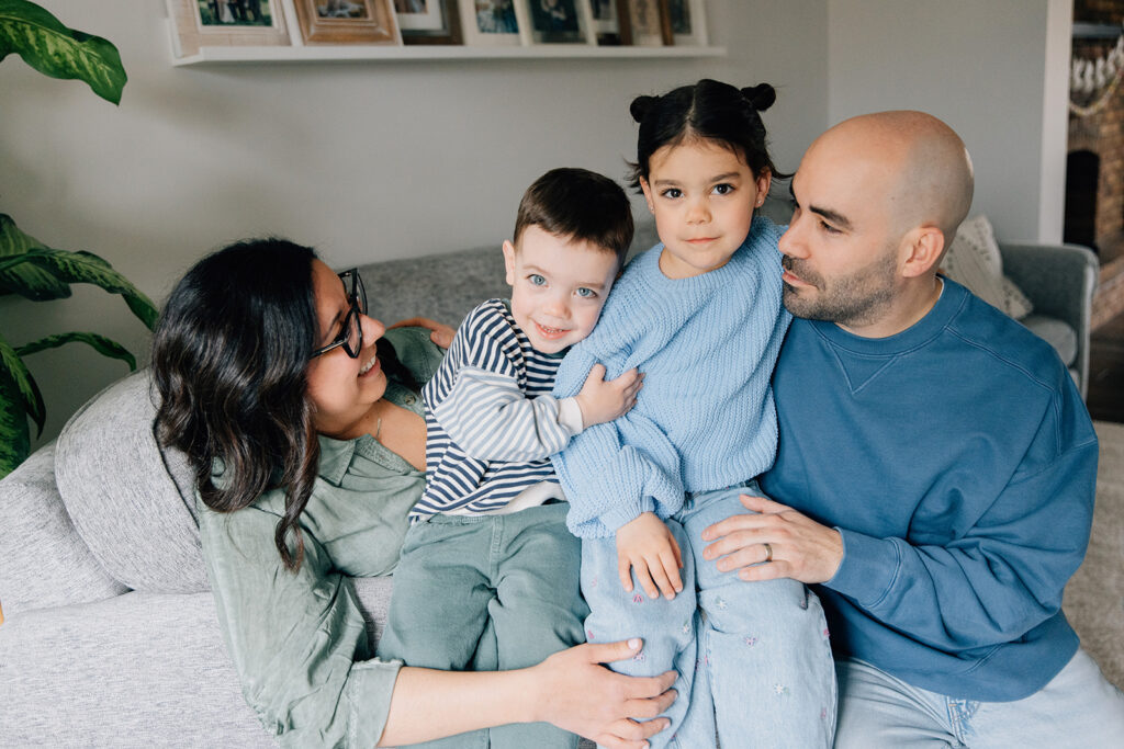 Authentic family photography moment with colourful outfits, Sarnia or Chatham-Kent family photographer.