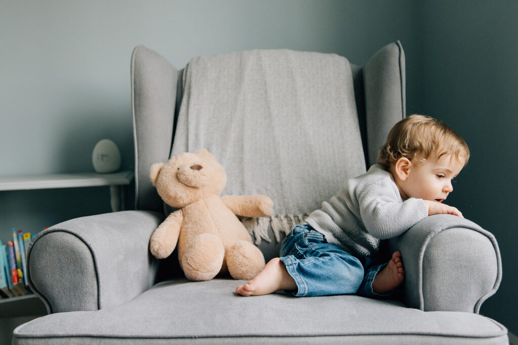 Dad and toddler getting ready for nap during in home family photography session in Sarnia Ontario